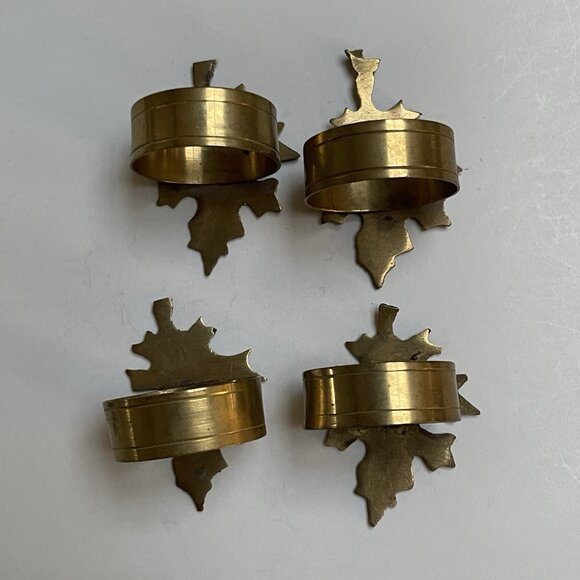 Vintage Brass Maple Leaf Napkin Rings Set Of 4 Autumn Leaves Fall Thanksgiving - Picture 4 of 5